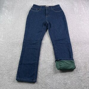 LL Bean Jeans Womens 6 Petite Blue Fleece Lined Classic Fit Dark Wash Denim